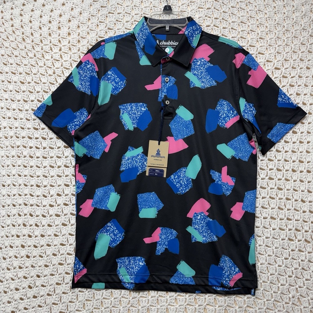 Chubbies Performance Golf Polo Shirt Mens S Black Blue Pink The Abs Track NWT